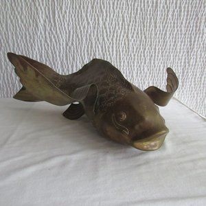 Huge Vintage Brass Sculpture Koi Fish 18 inch